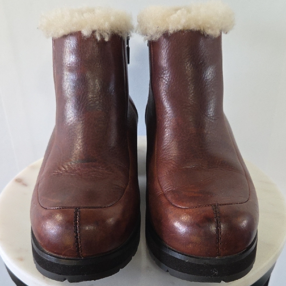 UGG Chestnut Leather Winter Boots with Shearling Size 8 - Picture 2 of 8